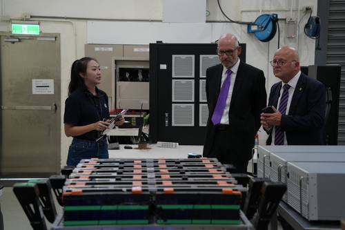 IVRDC assistant introducing the battery pack to the Rector and Vice Rector of RWU(Open new window/jpg file)Image
